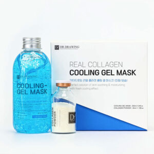 Mascarilla facial Dr. Drawing Cooling Gel Mask con microcolágeno. Calma, hidrata y reduce el enrojecimiento después de tratamientos estéticos. Ideal para uso profesional y en casa.
